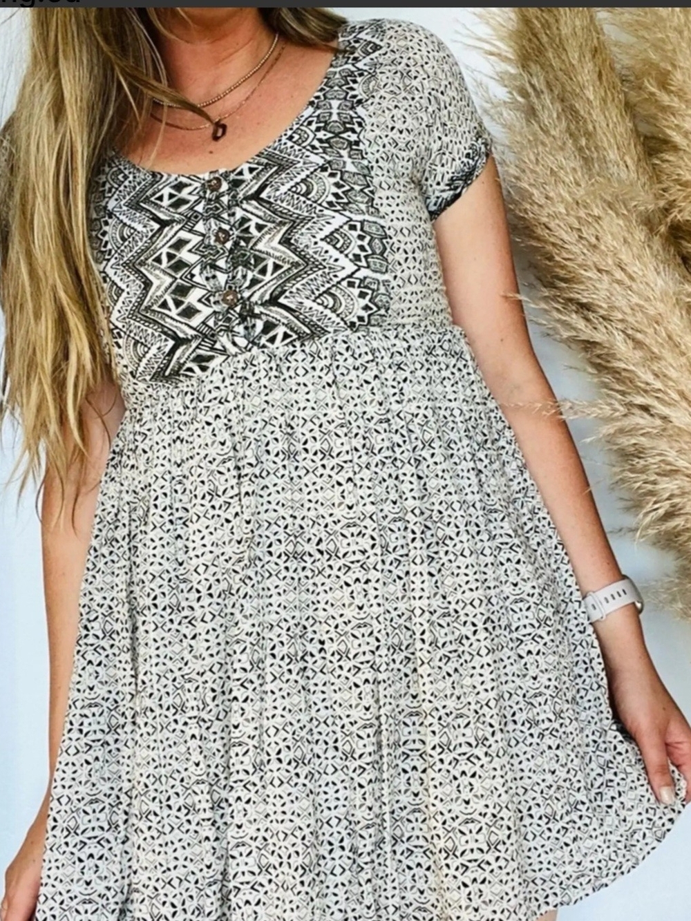 Free People Sundown Babydoll Mini Dress Olive Ivory Tribal Boho
